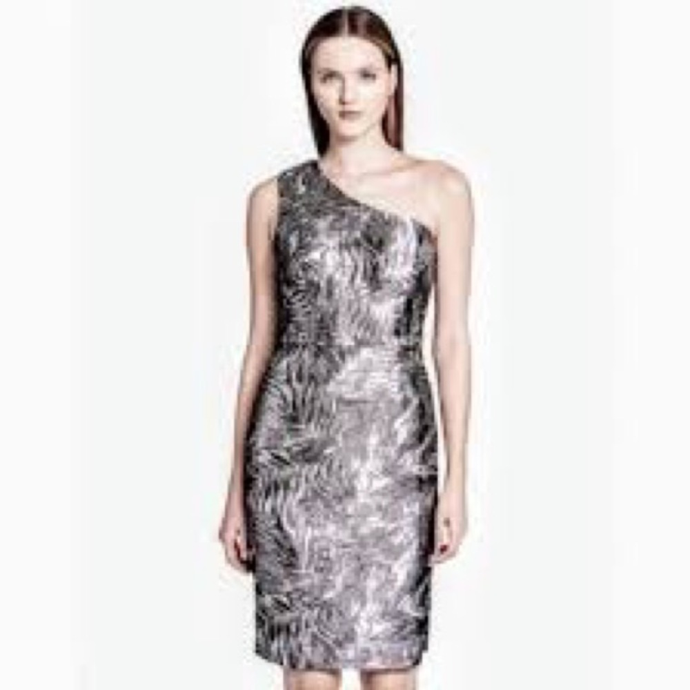 Calvin Klein one shoulder, metallic, party dress size 8.